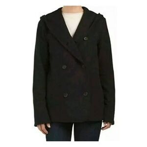 James Perse Double Breasted Pea Coat Black Hoodie Jacket Size 2 (Medium)